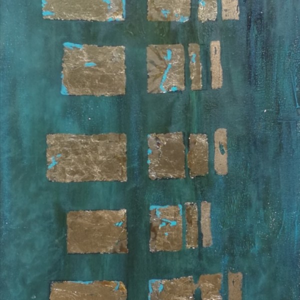 OKNA CZASU, 2019, szlagmetal / akryl na desce, 125 x 44, (available)